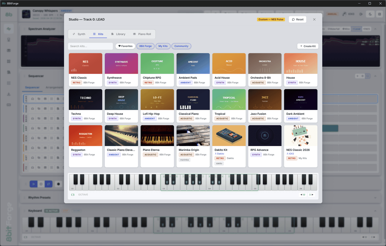 8BitForge Instrument Kits — NES, Synthwave, Chiptune RPG, and more preset kits